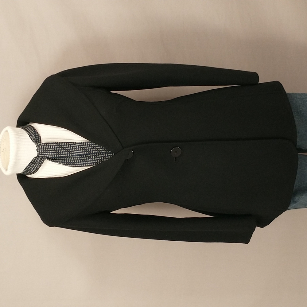 Black Wool Lightweight Jacket Wide Collar Pockets Classy Classic 6P Quality EUC